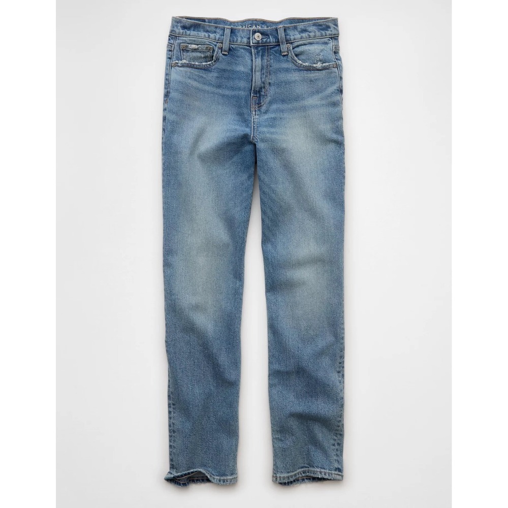 American Eagle Mom Jeans Womens 6 Medium Wash High Rise Stretch Staight‎ Denim